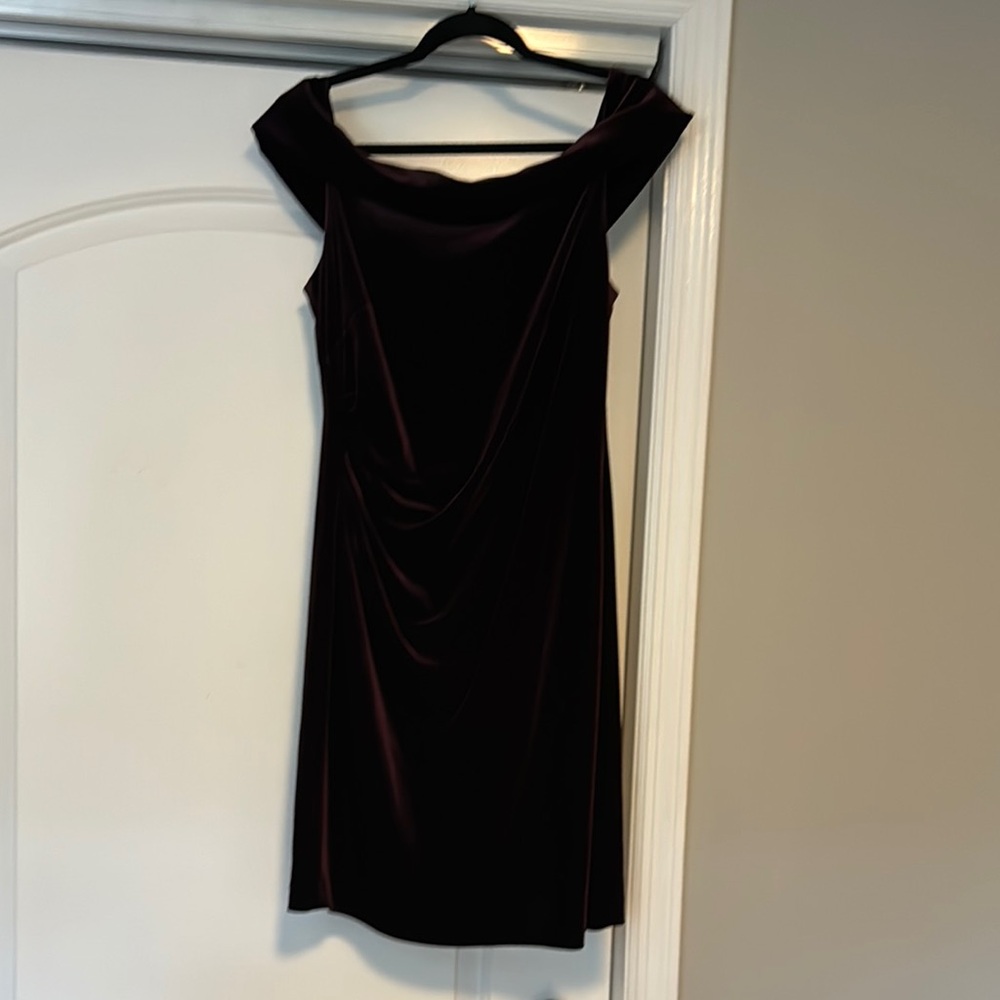 Vince Camuto Dark Purple Velvet Off-Shoulder Dress